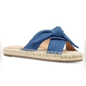 Nine West Bow Brielle Knotted Espadrill Sandal Blue Fabric Women's Size 6.5 M